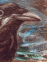 "Crow" Pyroxylin painting by Estaño 