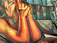 "Torture of Cuauhtemoc" mural painting detail 